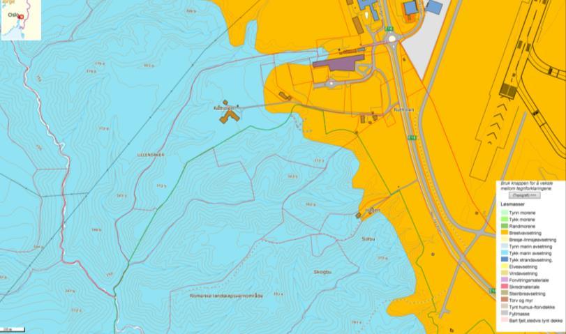 5.6 Ras/flom Hoveddelen av planområdet består av tykk marin avsetning, mens en mindre del i øst består av breelvavsetninger, jfr. kart fra NGU. Planområdet ligger på kanten mot raviner.