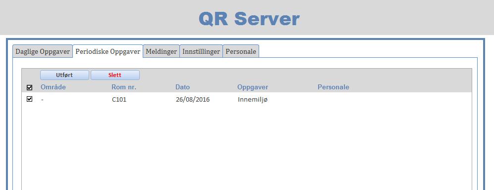 7 1.6 Periodiske oppgaver-fane Klikk i avkrysningsboksen for det enkelte Område eller i knappen øverst for Område for å se alle. Utført-knapp: Dette vil oppdatere dato info.