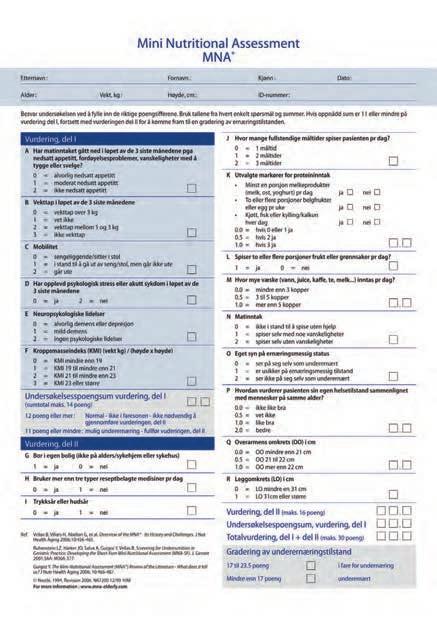 Mini Nutritional Assesssment (MNA) Gjengitt med tillatelse fra www.