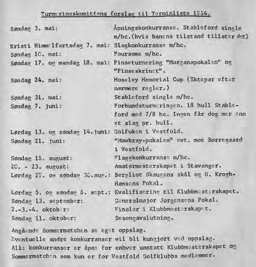 Turneringskomiteens forslag til terminliste Også i 60-årene vitner turneringsprogrammet om stor aktivitet. Her er et bilde av programmet for 1964. Vi kan legge merke til at det var turneringer 17.