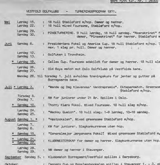 Turneringsaktiviteten vokser Turneringsprogrammet for 1970 var omfattende. Nå ble det også fart på damedagene og herredagene.