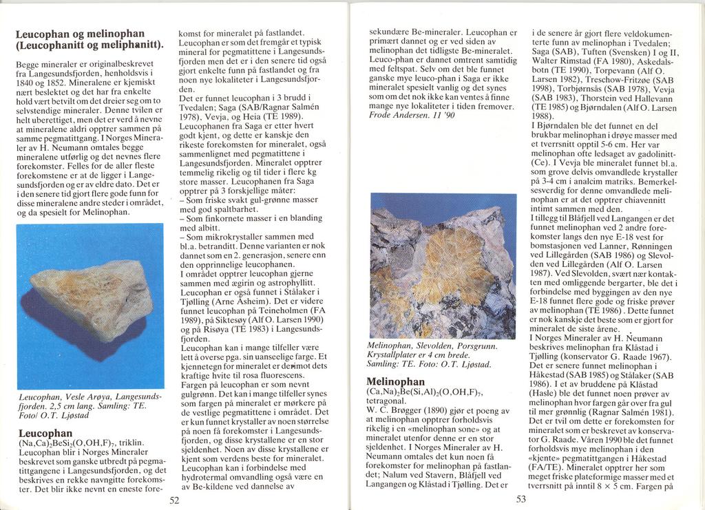 Leucophan og melinophan (Leucophanitt og meliphanitt). Begge mineraler er original beskrevet fra Langesundsfjorden, henholdsvis i 1840 og 1852.