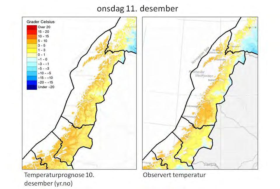 Interpolerte observasjoner og værprognose og simulert snøsmelting fra xgeo.no. Figur 7.