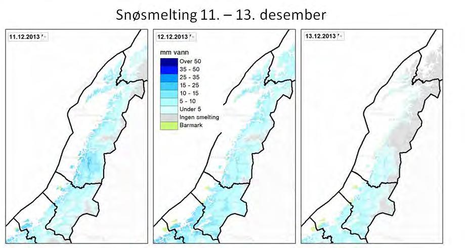 Figur 14. Observert temperatur 10. 14. desember 2013 for noen stasjoner i Nordland.