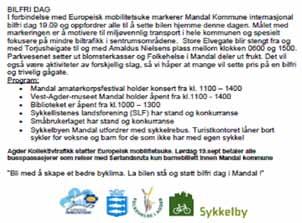 Mandal Mandal markerte Mobilitetsuka for andre år på rad, og konsentrerte arrangementet til Bilfri dag lørdag 19. september.