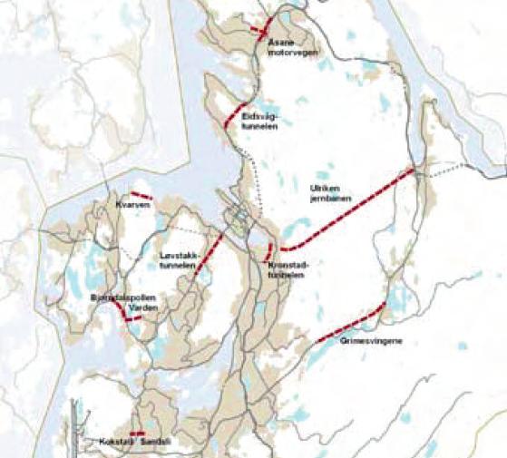 Kap2 - Situasjon og utfordringer Figur 2.23 Viktige barrierer for sykling i Bergen [26c] Sykkelstrategien anbefaler hovedrutenett på 115 kilometer - skille mellom sykkel og gangtrafikk Figur 2.