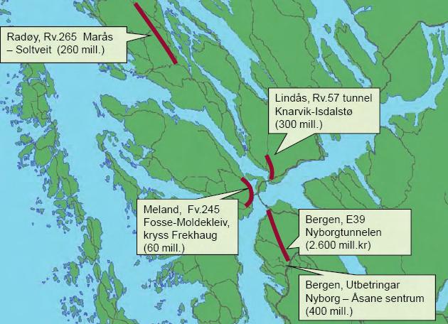 Det forutsettes også delvis bompengefinansiering for nytt Sotrasamband og lokale tiltak på Sotra (tidligere egen KVU).