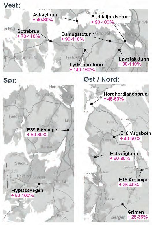 varierer. Transportetterspørselen har sterkest vekst i Bergensdalen med rundt dobling av etterspørselen.