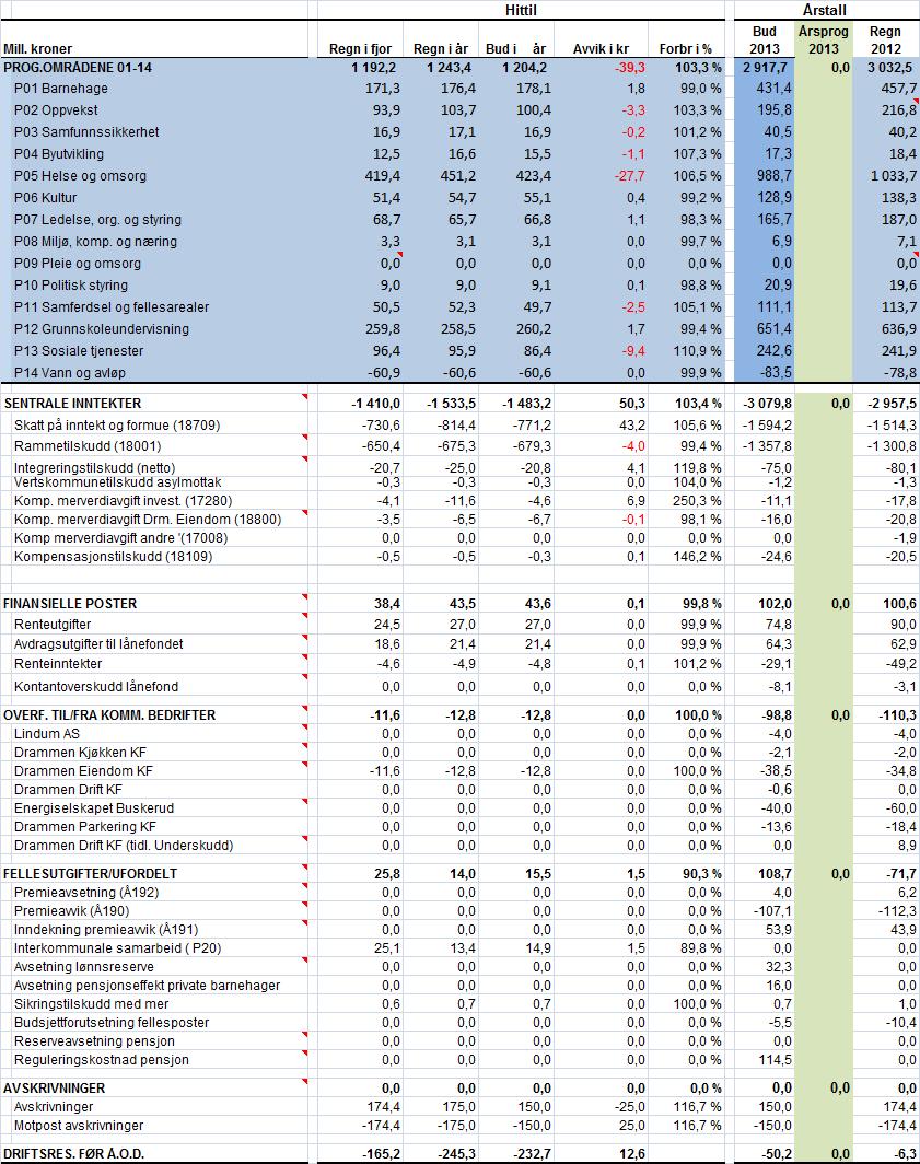 Vedlegg 1 Drammen bykasse hovedoversikt