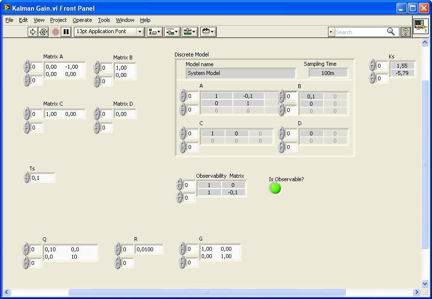 44 Kalmanfilter Frontpanel: Som du ser av frontpanelet over så blir den statiske Kalman-forsterkningen som følger: K = 1.55 5.