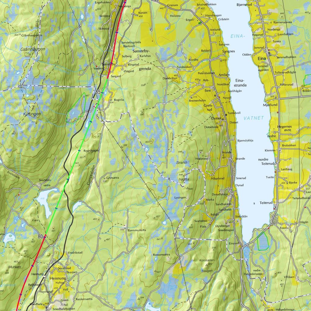 Omtrent hundre meter nord for Hauktjernet (fra km 77,4) er det planlagt ei ca. 500 meter lang og mellom 8 og 12 meter høy fylling.