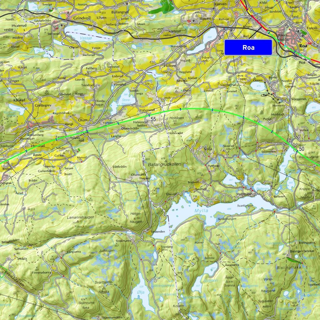 6.2 Avgreningen til Jevnaker, beskrivelse av anbefalt trasé Høyhastighetsbanen til Jevnaker vil begynne ca.