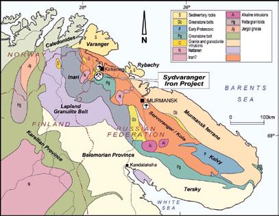 17.5 Figure 0-1 - Regional Geology Local Setting All of the iron deposits that comprise the Sydvaranger Iron Project are situated in the metamorphosed sedimentary iron formations of the Fisketind