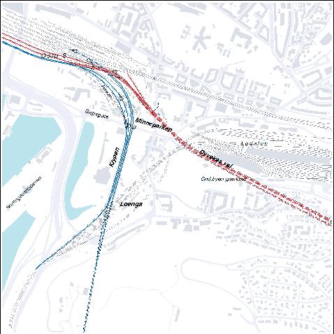 18.3 Figur 1. Alternativer for innføring av Follobanen til Oslo S. Under Loenga eller Dyvekes vei.