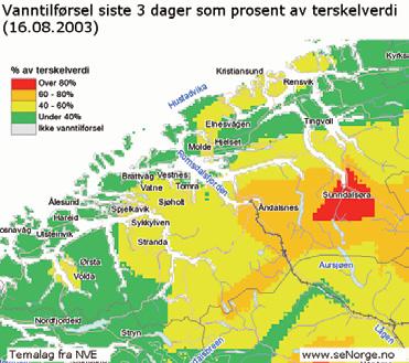 19.3 vasstilførsel (regn og snøsmelting) for eksempel siste døgn og siste 3 døgn og kva dette kan ha å seia for lokal skredsituasjon og beredskap.