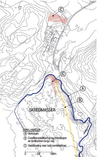 35.9 Tiltaket vil sikre at selv et stort og omfattende skred i skråningen på nedsiden ikke vil nå opp til de husene i Kattmarka. Det er ikke sett som regningsvarende å sikre skråningen for øvrig.
