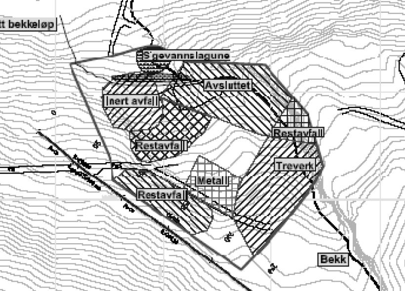 3.1.2 Planskisse og snittskisse av deponiet Figur 3-6 viser en skisse over hva som er deponert hvor på deponiet.