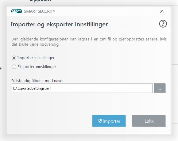 Trinnene for å eksportere en konfigurasjon er ganske like. I programmets hovedvindu klikker du Oppsett > Importer og eksporter innstillinger.