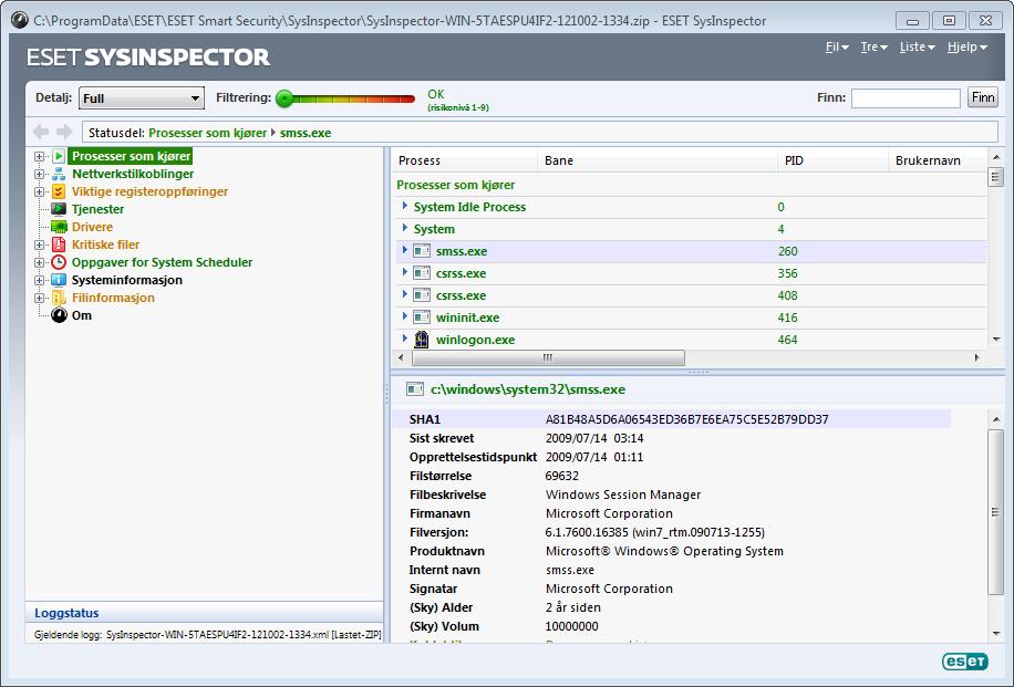 5.5.1.1 Starter ESET SysInspector For å starte ESET SysInspector, kjører du ganske enkelt det kjørbare programmet SysInspector.exe som du laster ned fra ESETs nettsted.