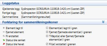 Enhver sammenlikningslogg kan lagres i en fil og åpnes senere. Eksempel Generer og lagre en logg, som registrerer originalinformasjon om systemet, i en fil med navnet forrige.xml.