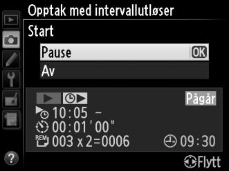 A Under opptak Q-ikonet blinker i det øvre kontrollpanelet under fotografering med intervallutløser.