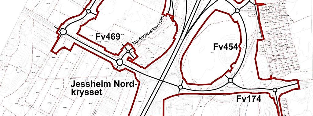 Dagens Jessheim nord-kryss blir nedlagt, og vil i framtida bestå kun som en forbindelse over E6, se figur under.