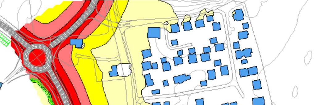 Delområde 2 Delområde 3 Figur 10: Uten støyskjerming ligger Delområde 2 i gul og delvis i rød