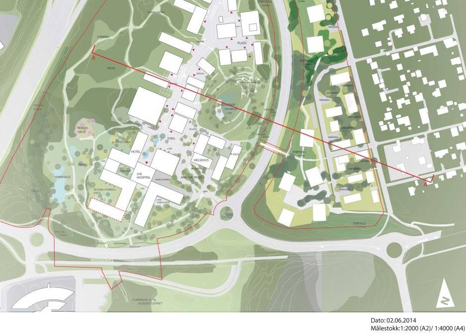 etasjer, dette er innenfor rammene av reguleringsplanen, men er ikke vist i øvrige illustrasjoner. Figur 21: Illustrasjonsplan Delområde 1 Delområdet 1 er planlagt utviklet med urbane kvaliteter.