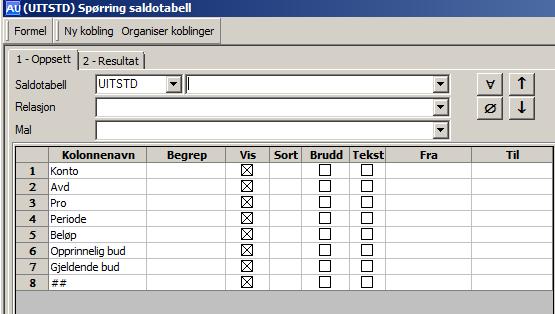 Når budsjettet er overført til saldotabellen, vil det komme opp som