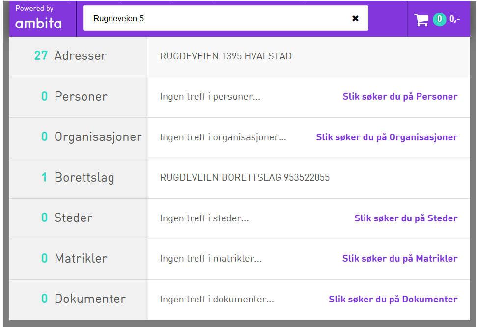 Hvordan bestille meglerpakke For å bestille meglerpakker søker du opp andelen i ettfeltssøket.