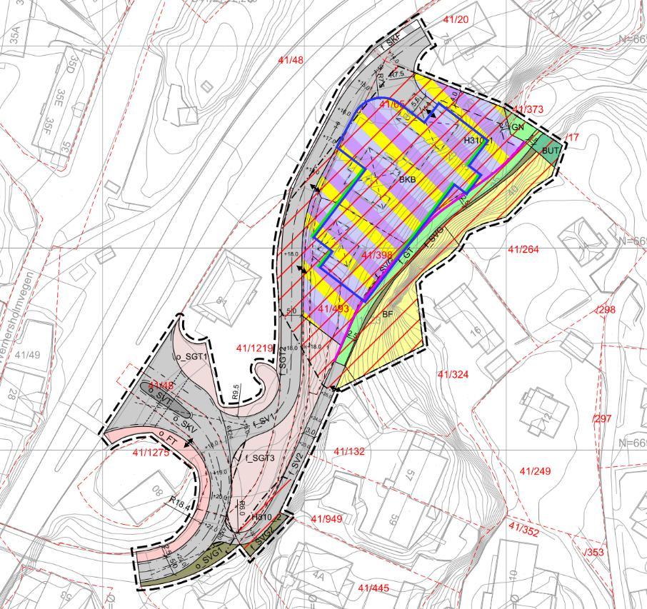 Fv 582, Troldhaugvegen Nærings- og bustadbygg g Figur 2. Plankart. Felles uteareal Felles takterrasse Næringsareal Felles uteareal Figur 3. Fasade mot veg. 4.