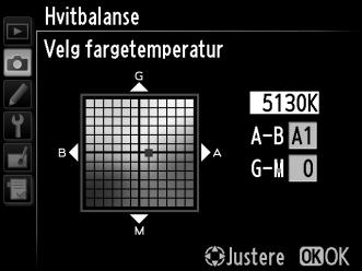 A Finjustering av hvitbalanse Fargene på finjusteringsaksene er relative, ikke absolutte.