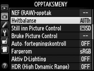 Velge en fargetemperatur Når K (Velg fargetemperatur) er valgt for hvitbalanse, kan fargetemperaturen velges ved å trykke på L (U)- knappen og dreie på underkommandohjulet.