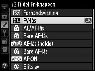 FV-lås FV-låsen brukes til å låse blitskraften, slik at fotografier kan omkomponeres uten å endre blitsnivået, og for å sikre at blitseffekten passer motivet, selv om motivet ikke er midt i