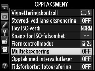 Multieksponering (kun eksponeringskontroll P, S, A og M) Følg fremgangsmåten nedenfor for å registrere en serie på to eller tre eksponeringer i ett enkelt fotografi.