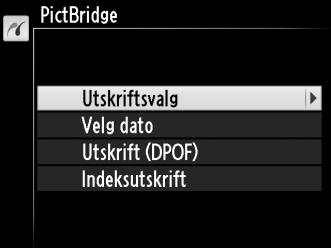 Skrive ut flere bilder 1 Vis PictBridge-menyen. Trykk på G knappen i PictBridgeavspillingsmenyen (se trinn 3 på side 196). G-knapp 2 Velg et alternativ.