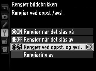 "Rengjør ved oppst./avsl." Velg mellom følgende alternativer: 5 6 7 Alternativ Rengjør når det slås på Rengjør når det slås av Rengjør ved oppst. og avsl.