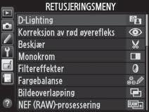 Bruke kameramenyene Bruk multivelgeren og J-knappen til å navigere gjennom kameramenyene.