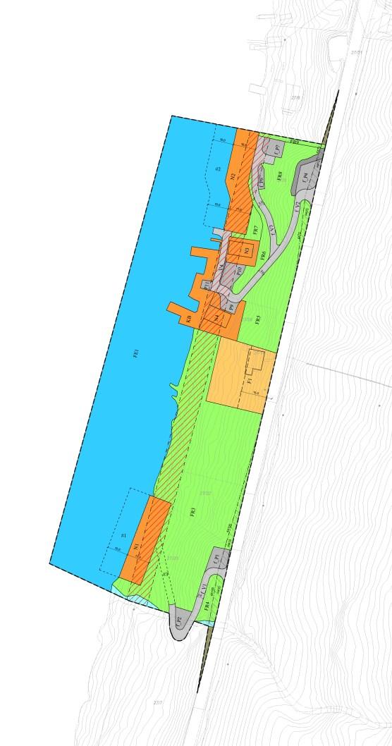 6 Skildring av planforslaget Planlagt arealbruk Området blir regulert til naustområde med tilhøyrande anlegg. Det er regulert vegtilkomst og parkering for naustområda.