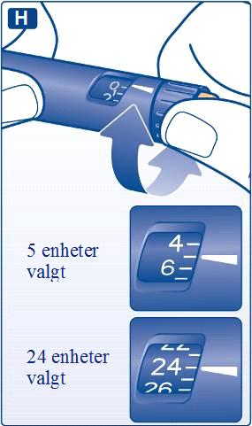 Kontroller alltid gjennomstrømningen før du injiserer. Dersom du ikke kontrollerer gjennomstrømningen, kan du få for lite insulin eller ikke noe insulin i det hele tatt.