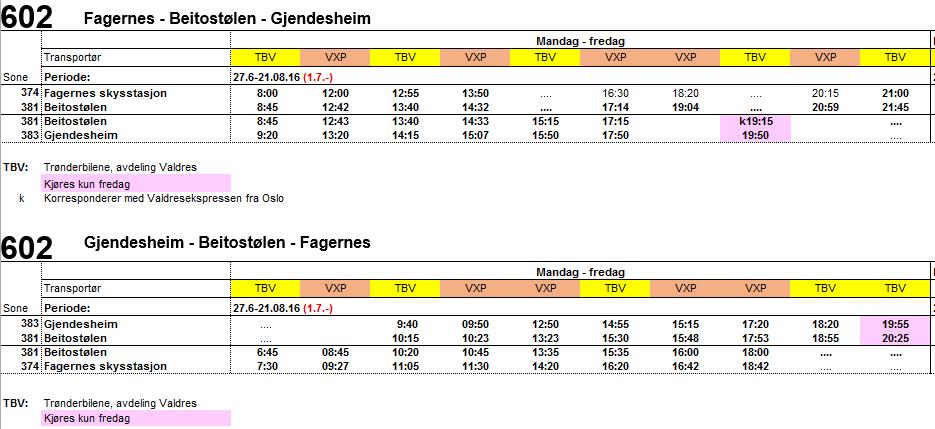 Styrket tilbud Fagernes - Beitostølen - (Gjendesheim) Opplandstrafikk 3 daglige