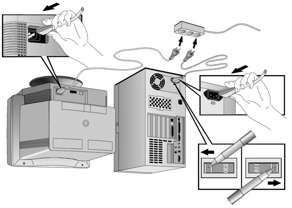 1 Installere og bruke PC-arbeidsstasjonen Koble til nettkabler Koble til nettkabler ADVARSEL For sikkerhets skyld bør du alltid koble utstyret til et jordet nettuttak.