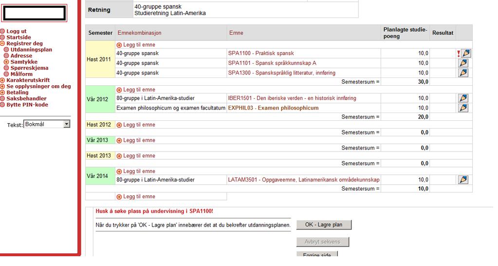 StudentWeb hvordan melde