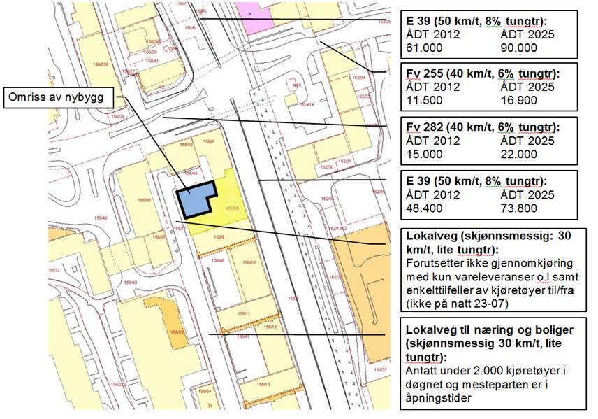 Oppdragsnr.: 5132792 Revisjon: J01 Solheimsgaten 58 4.2.2 Trafikk Beregningene er utført for år 2013 og år 2025. De ulike trafikkmengdene som årsdøgntrafikk (ÅDT) er vist i figurene nedenfor.