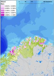 Figur C - 28 Geografisk fordeling av polarmåke, polarlomvi, praktærfugl, rødnebbterne, siland, smålom, svartbak, storskarv og stellerand i