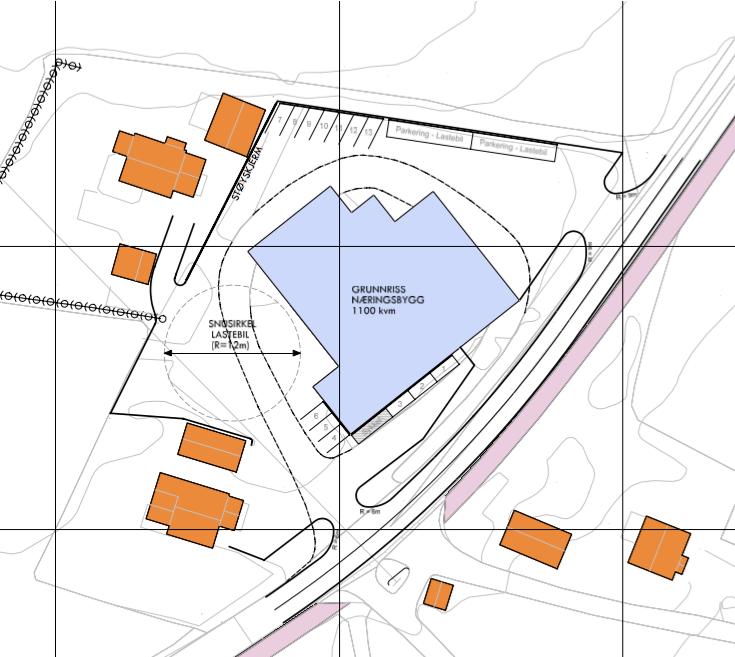 Trafikkområde/parkering For næringsareal har Melhus kommune satt et krav på 1,2 parkeringsplasser for bil per 100 m² samt 1,0 parkeringsplasser for sykkel og moped.