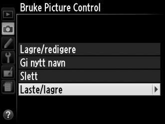 Dele egendefinerte Picture Controls Egendefinerte Picture Controls som er opprettet med Picture Control Utility i ViewNX 2 eller annen programvare, som Capture NX 2 (ekstrautstyr), kan kopieres til