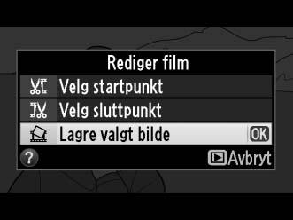 Lagre valgte bilderuter Lagre en kopi av en valgt bilderute som et JPEG-stillbilde: 1 Vis filmen og velg en bilderute. Spill av filmen som beskrevet på side 110.