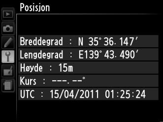 GPS G-knapp B oppsettsmenyen Dette elementet brukes til å justere innstillingene for GPS-enheten GP-1 (ekstrautstyr).