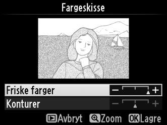 Før Etter Fargeskisse G-knapp N retusjeringsmenyen Lage en kopi av et fotografi som ligner en skisse laget med fargeblyanter.